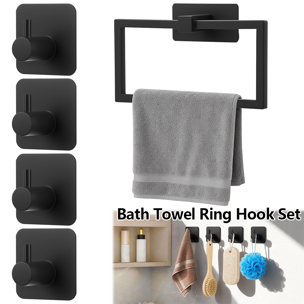 Home Bathroom Hardware - 5Pcs Bath Towel Ring Hook Set