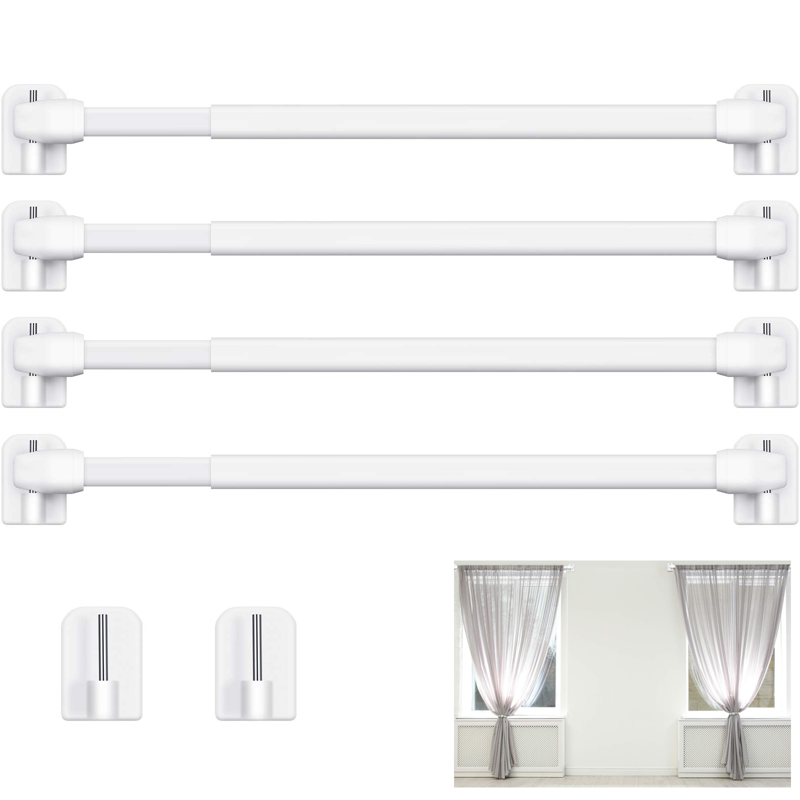 Home Bathroom Hardware - 4Pcs Adjustable Curtain Rod Bathroom Bar