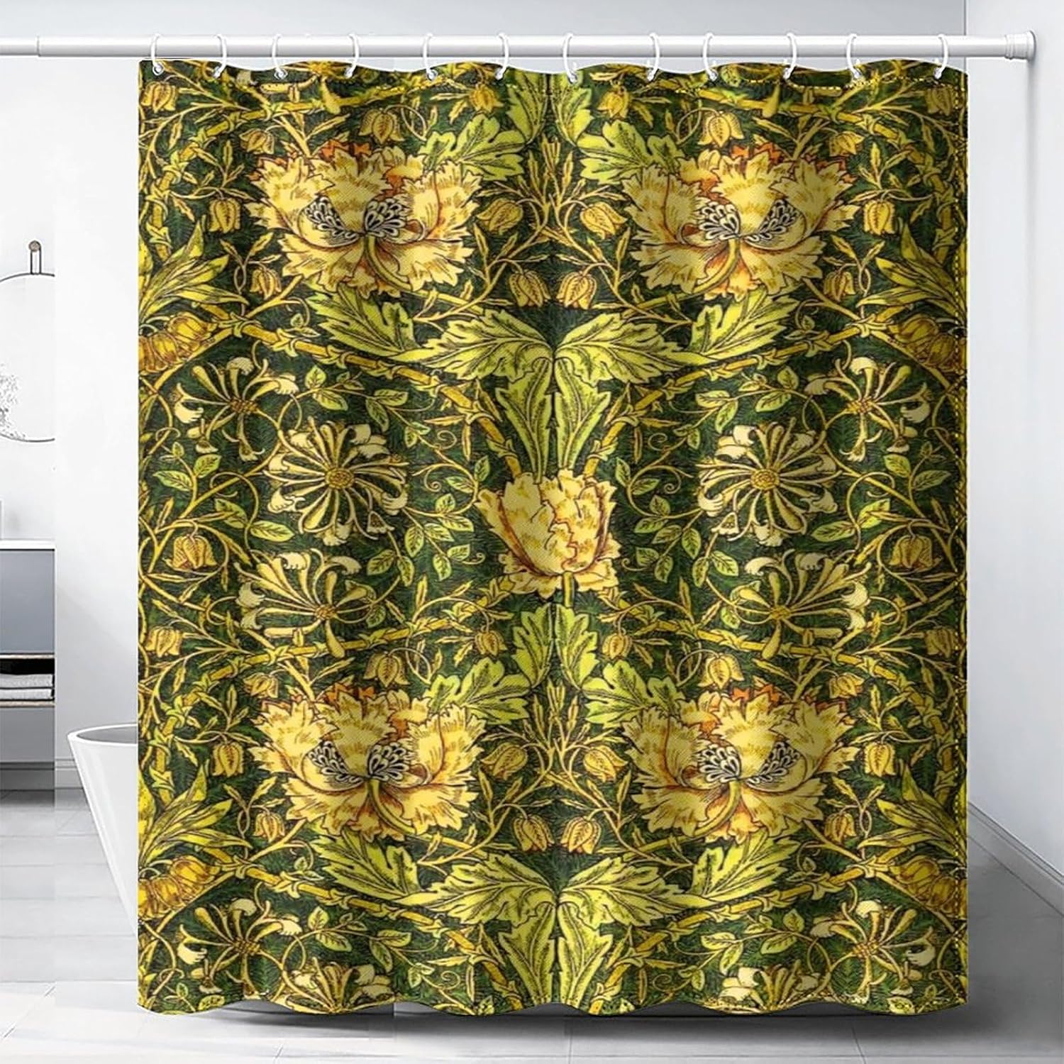Home Bathroom Ideas - Waterproof Botanical Shower Curtain Green Yellow