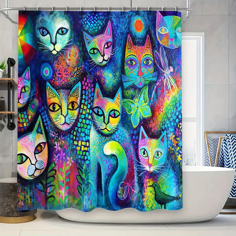 Home Bathroom Ideas - Cat Shower Curtain Artistic Animal Lover
