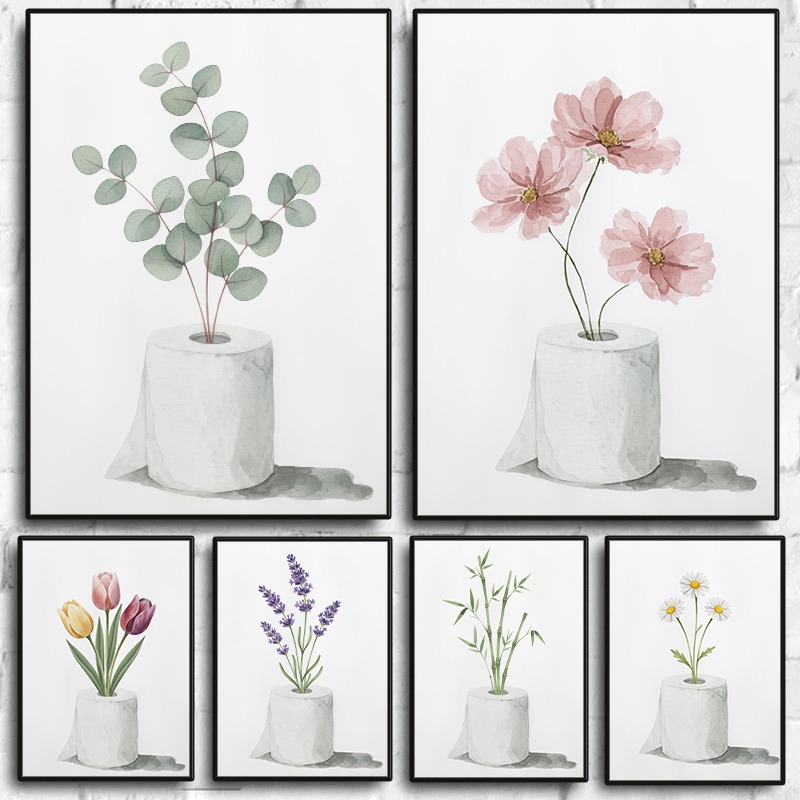 Home Bathroom Painting Ideas - Colourful Flower Toilet Paper Roll Poster
