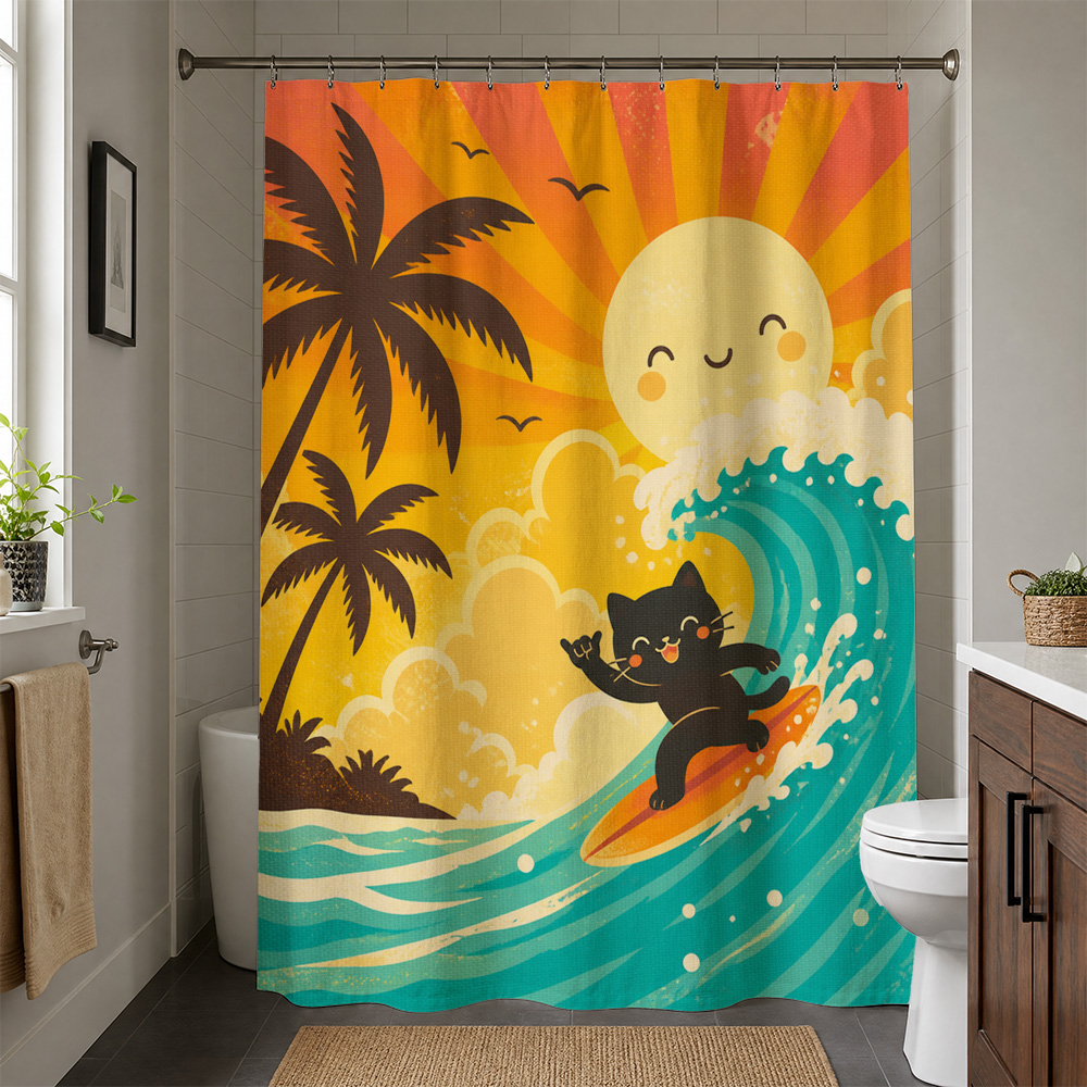 Cute Cat Tropical Sunset Showe - đánh giá và giá Home Bathroom Ideas