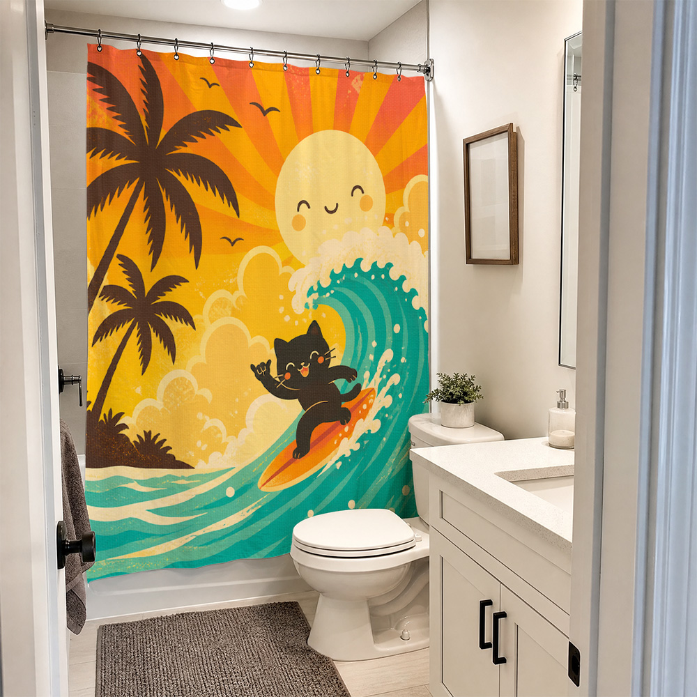 Cute Cat Tropical Sunset Showe - đánh giá và giá Home Bathroom Ideas