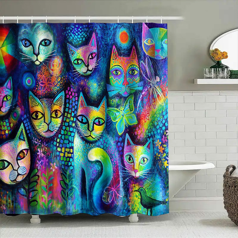 Cat Shower Curtain Artistic An - đánh giá và giá Home Bathroom Ideas